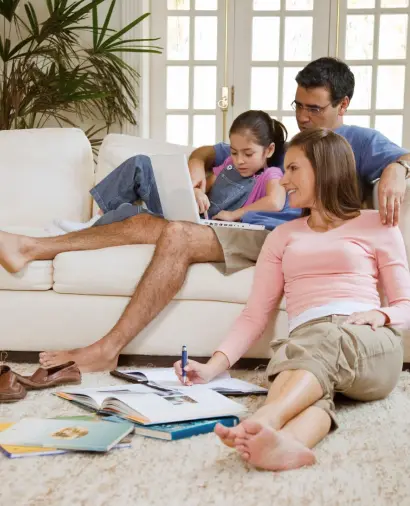 A family in the clean living room